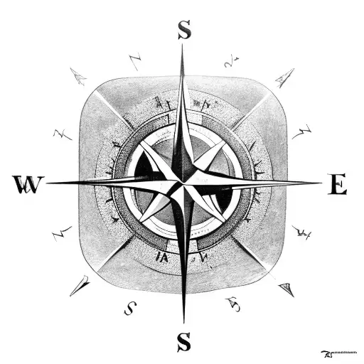 A Compass Rose Intertwined With A Trident