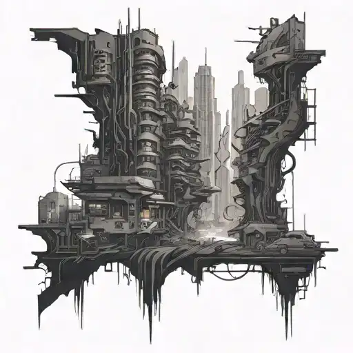 A Cyberpunk Cityscape With Hidden Demonic Figures Lurking In The Shadows