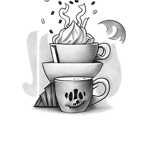 Stack Of Books With Coffee Cup And A Spooky Background With Wizard Wand