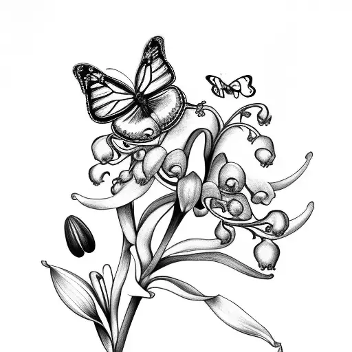 A Lily Of The Valley With A Butterfly