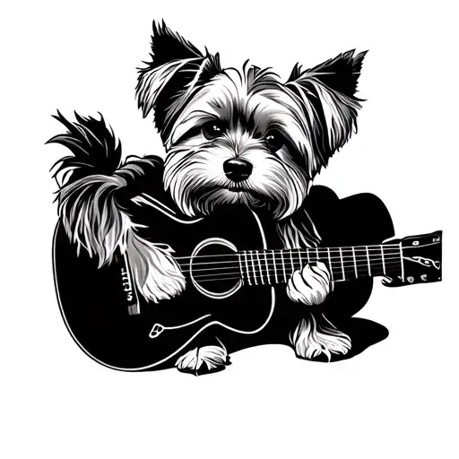 Yorkshire Terrier Playing A Guitar