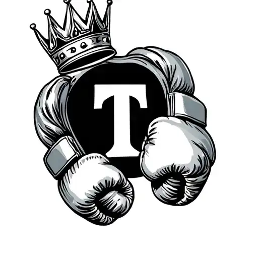 Thin Lines Boxing Gloves With A T Inside A Crown Surrounded