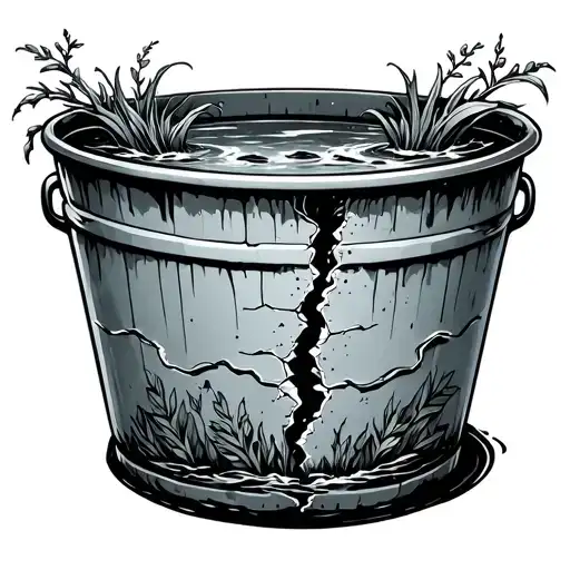 Aquarius Water Bucket With A Crack That Has Nature Drawn On It