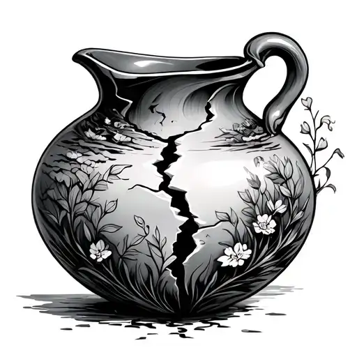 Aquarius Water Vase With A Crack That Has Nature Drawn On It