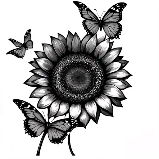 Sunflower And Butterfly Flying
