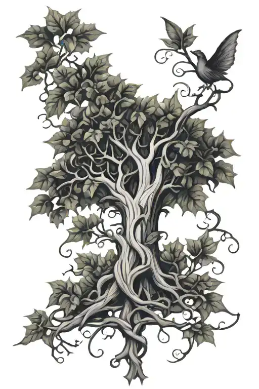 Family Tree Intertwined With Ivy Vines