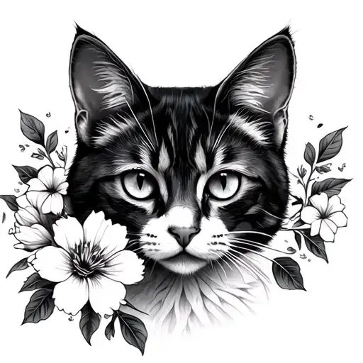 Cat And Flowers