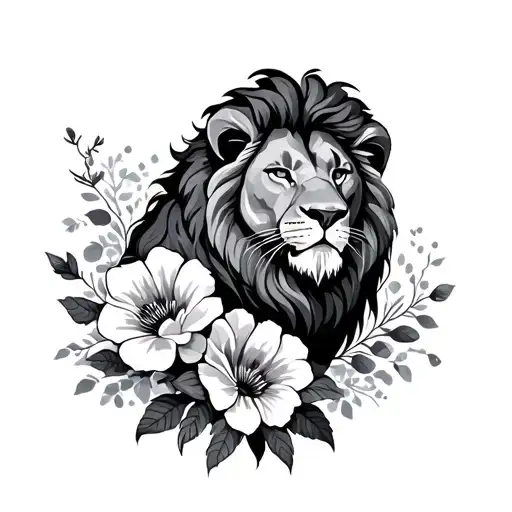 Lion And Flowers