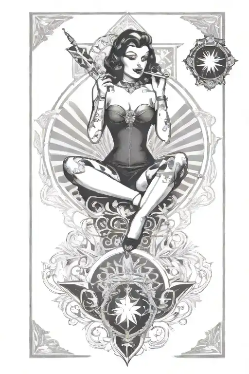 Tarot Card Featuring Pin Up Girl Smoking Cigarette