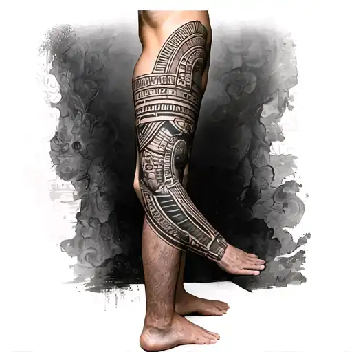 A Mayan Inspired Full Leg Sleeve Tatto For A Man