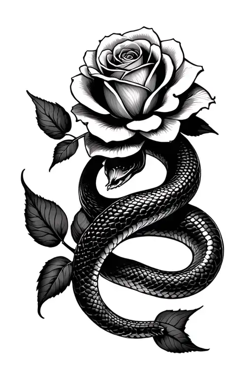 Snake And Rose Intertwined