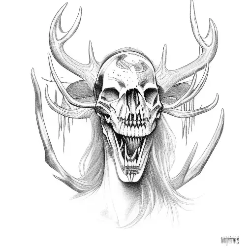 Viking Woman Wearing Deer Skull With Bloody Mouth