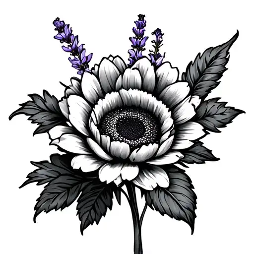 Sunflower Lavender Lilly Of A Valley Aster Peony Flower Intertwined