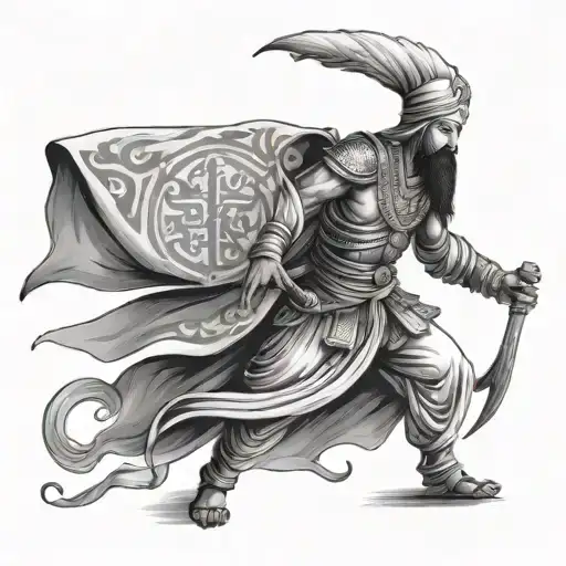 Sikh Warrior With Japanese Design Incorporating Elements