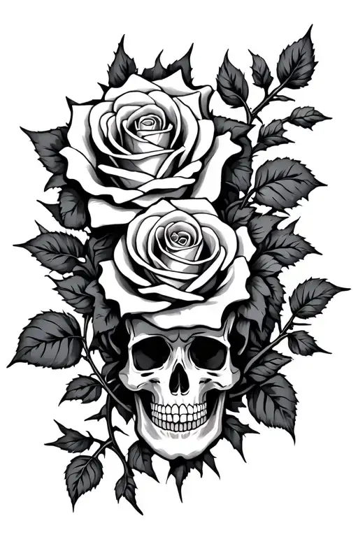 Roses With Thorny Vine And Skulls