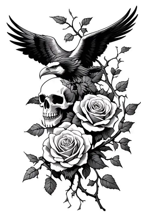 Roses With Thorny Vine And Eagle Skulls Neotrad