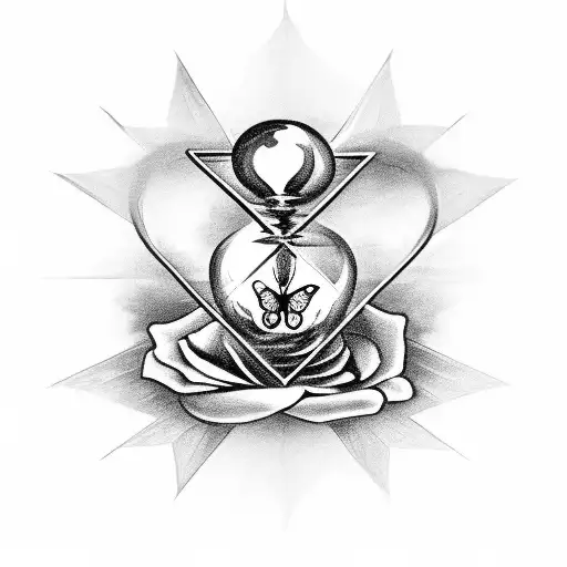 Memorial For Mother With Broken Hourglass With A Butterfly On A Rose