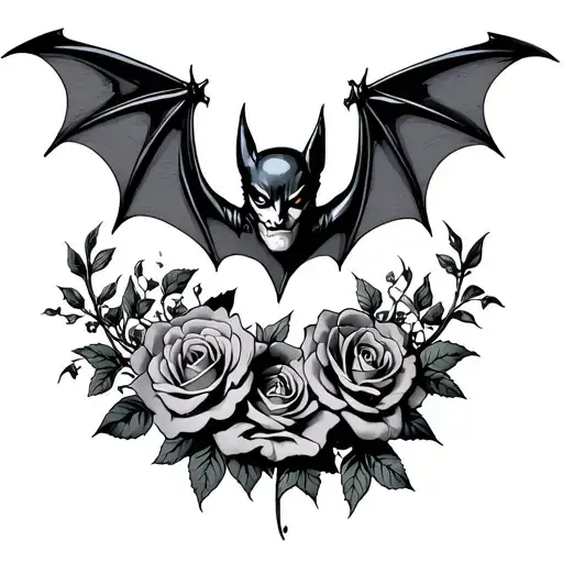 Bat And Roses Surrounding