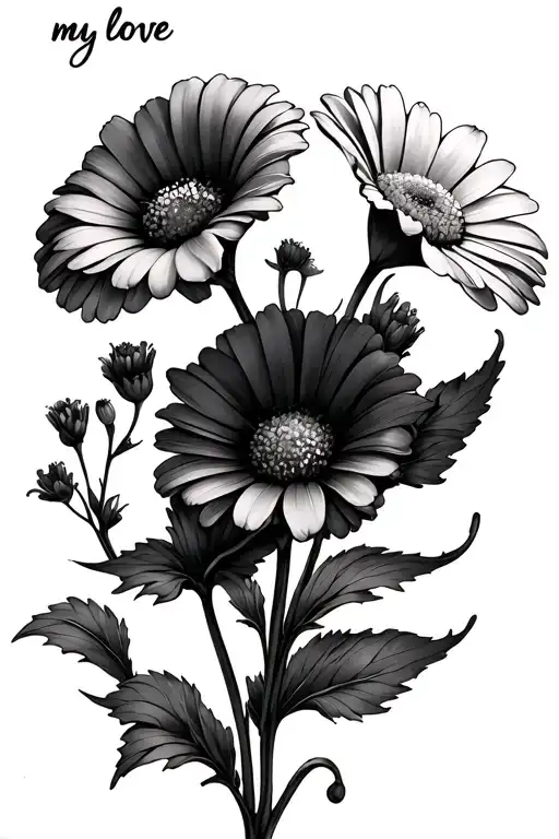 Sweet Pea Flower And Daisy Flower And The Words My Love