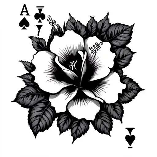 Ace Card With Roses Mayflowers Hibiscus