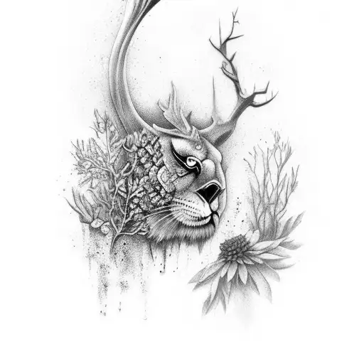 Nature Themed Full Sleeve Tattoo In Brush Style Artwork