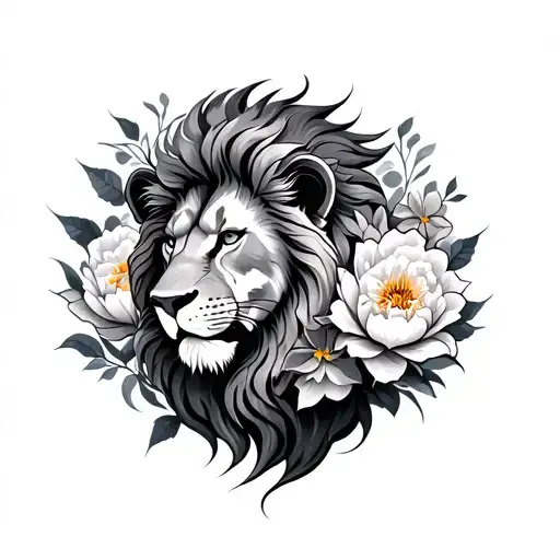 Lion And Peony Flowers