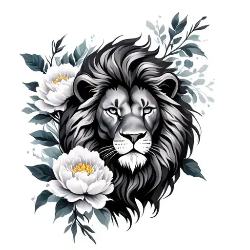 Lion And Peony Flowers