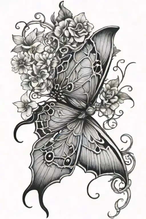 Large Luna Moth With Snakes And Flowers With Vines