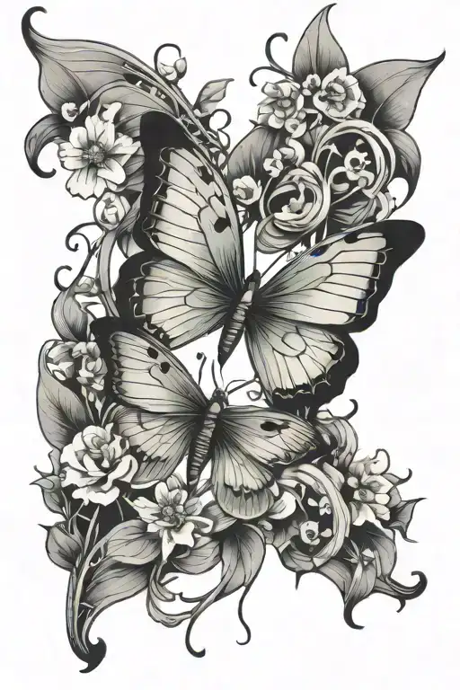 Luna Moth With Snakes And Flowers With Vines