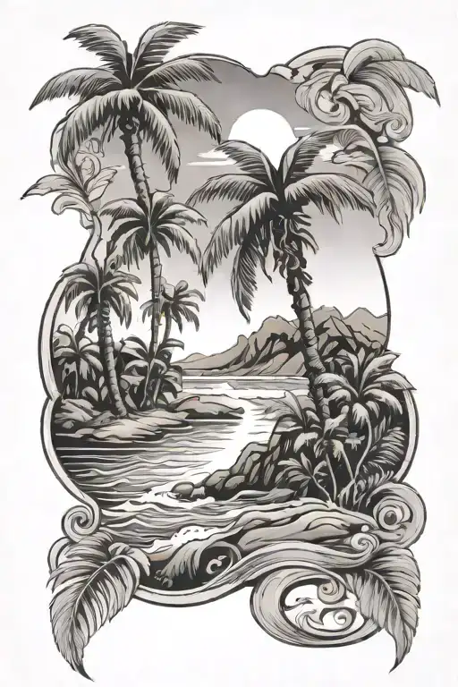 Biblical Theme With Beach Scene With Palm