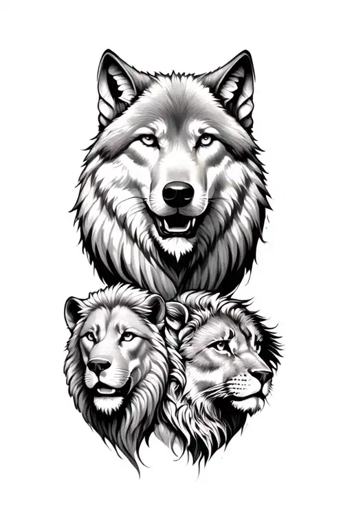 Wolf And Lion Surrounded