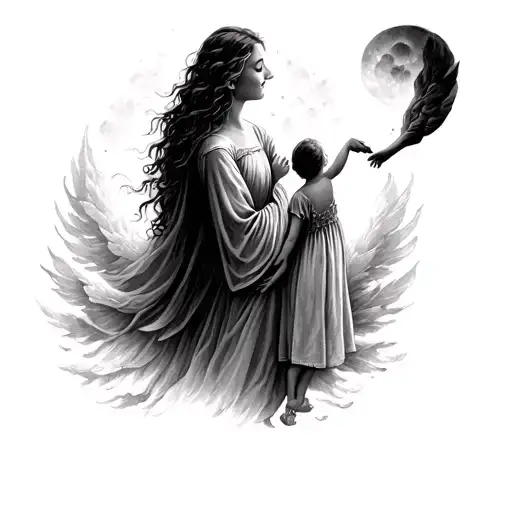 Mother Reaching For Her Four Year-old Daughter's Hand From Heaven