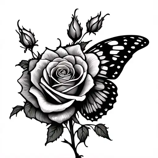 Half Rose Bud Half Butterfly Wing Made