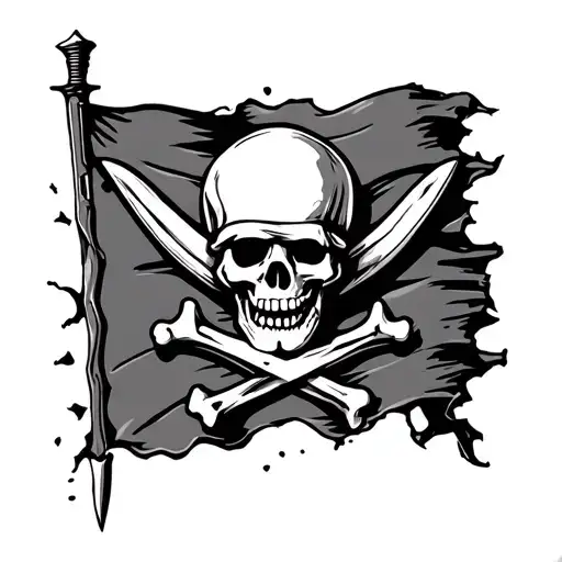 Tattoo Pirate Flag With Knives On Torn Skin