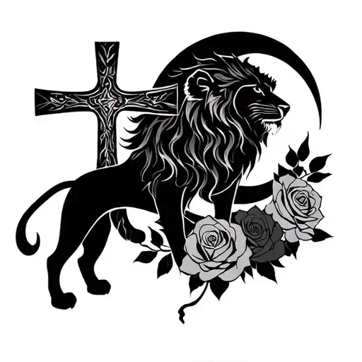 Lion Cross Roses And Moon