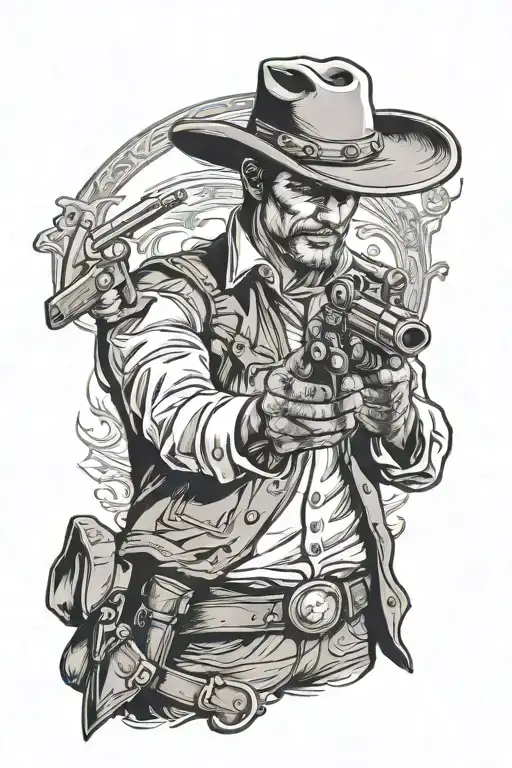Cowboy Gunslinger Holding Pistols