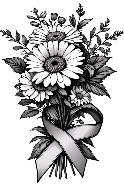 August Birth Flower Bouquet With Cancer Ribbon