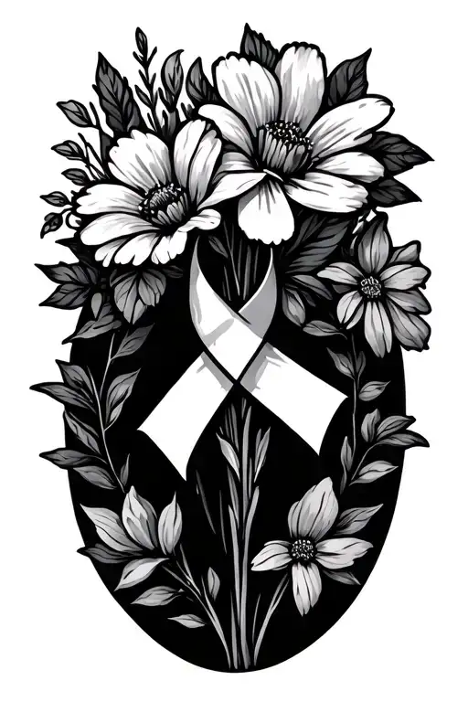 August Birth Flower Bouquet With Cancer Ribbon