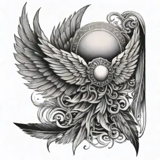 Angel Wings And Sun And Feathers