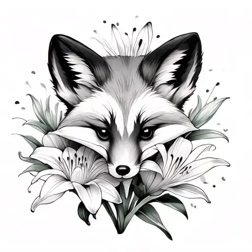 Lily Flower And Mini Fox Animal