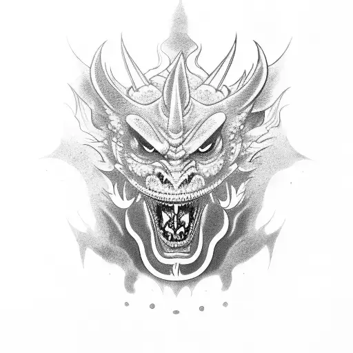 Oni Mask With A Dragon And Smoke Background