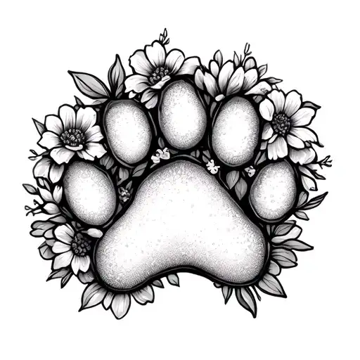 Outline Of Dog Paw Print Made Of Flowers