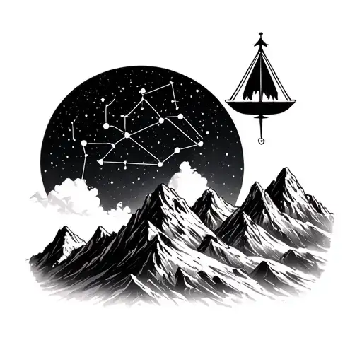 Mountains And The Constellation Of The Zodiac Sign Libra In The Sky