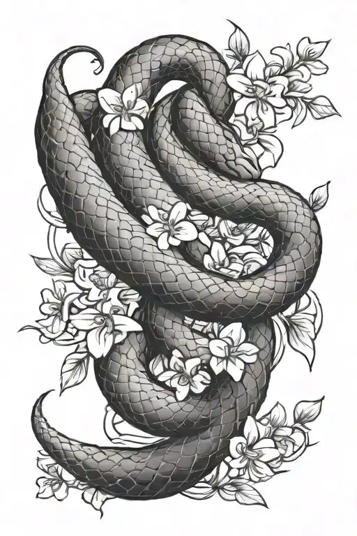 Snake Wrapped Around Jasmine Flowers Intertwined