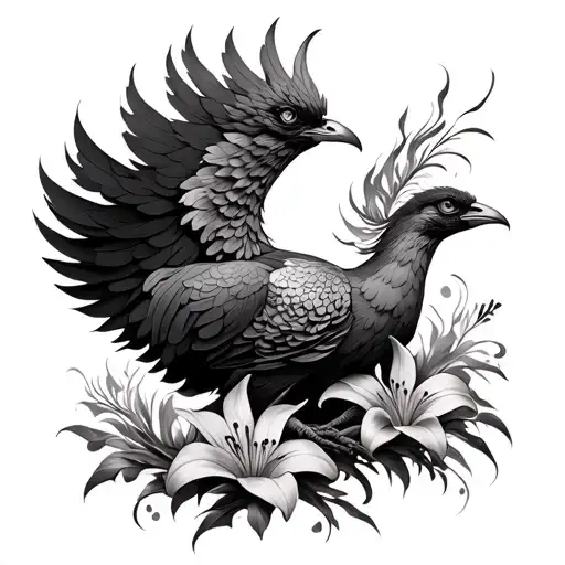 Unique Pheonix With Lily Flowers Small