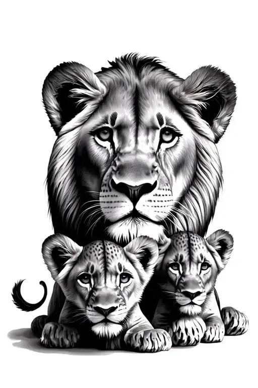Lion And Cubs Face Only