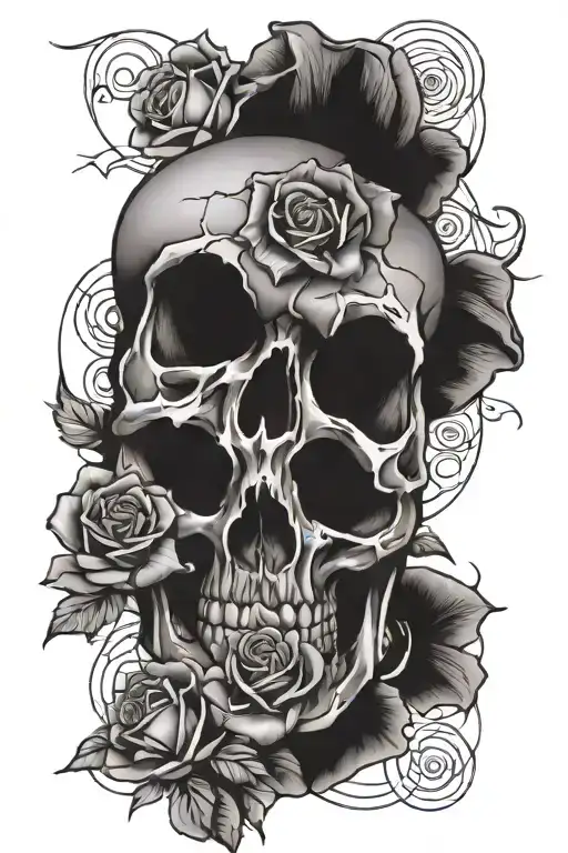 Broken Skull Inside Roses