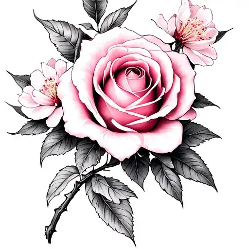 Cherry Blossom And A Bouquet Rose