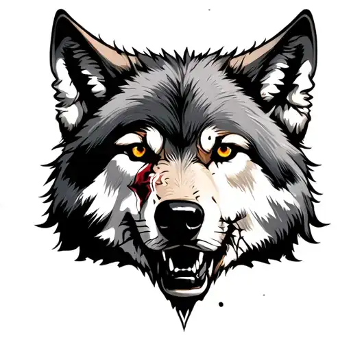 Wolf Face Half Covered In Scars
