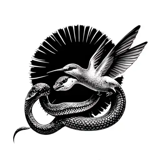 Snake And Humming Bird With Sun